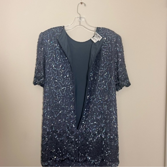 Vintage Brilliante by J.A. Silk Beaded Sequin Steel Blue Formal Dress Size Large - Picture 9 of 9